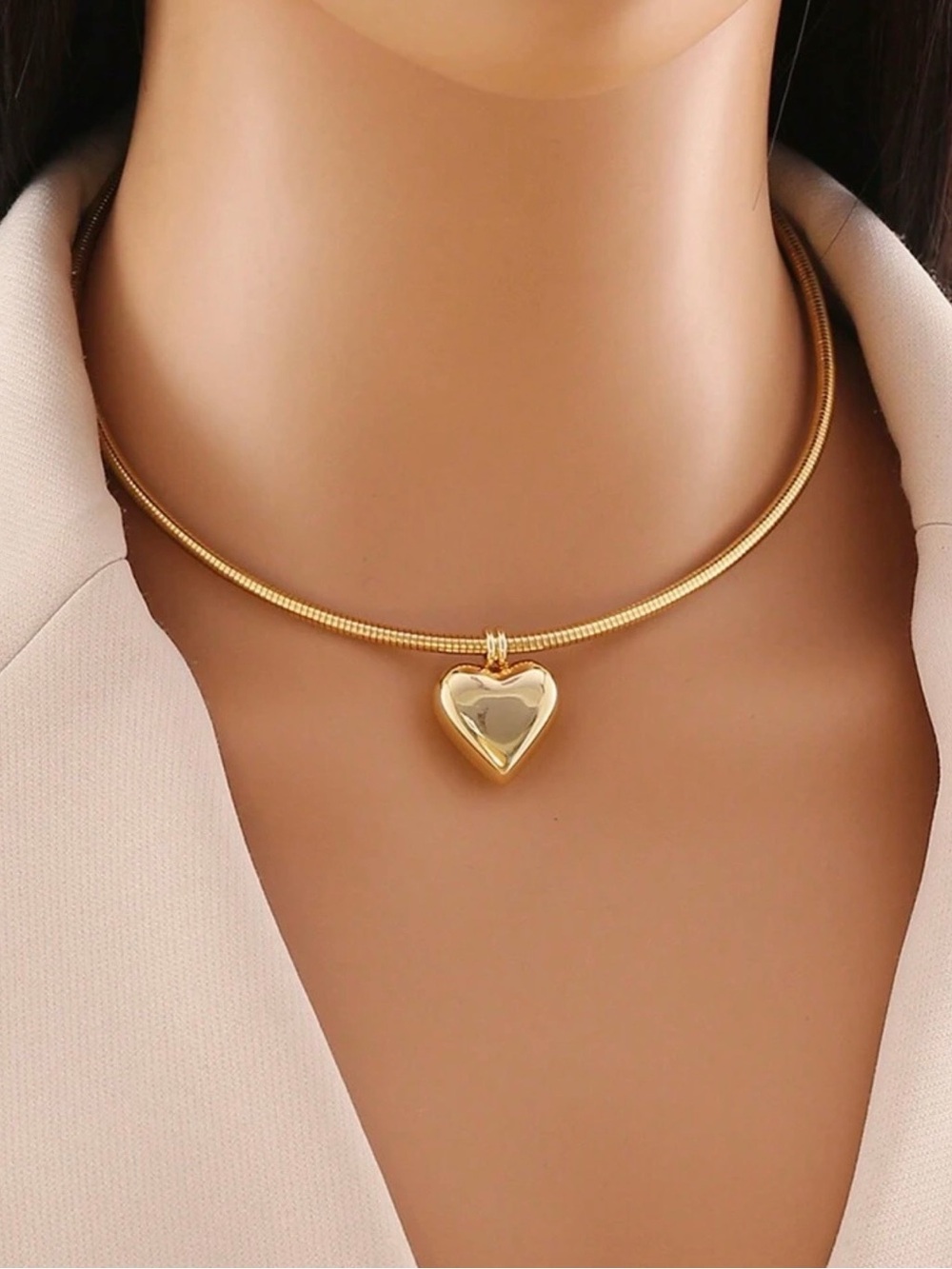 Gold Heart Choker Necklace
